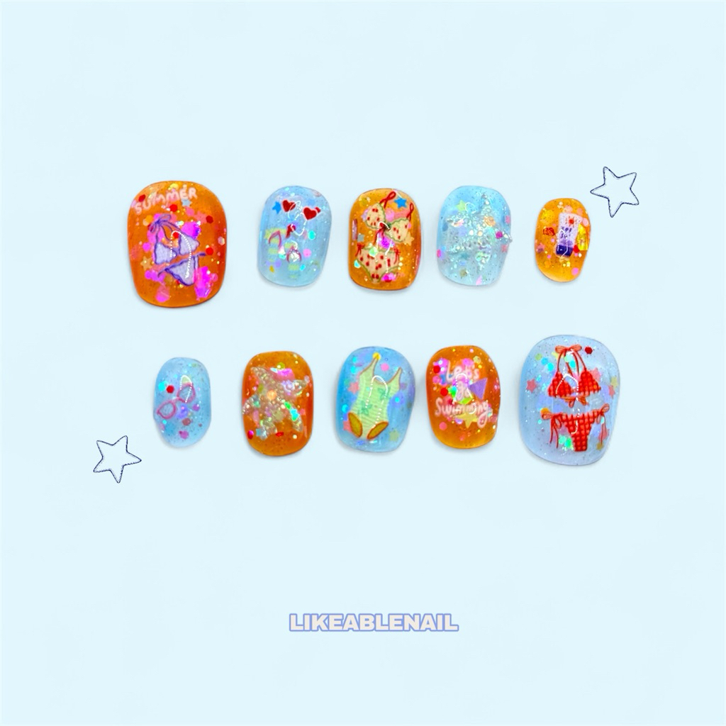 เล็บปลอมสำเร็จรูป 💅🏻 พร้อมติด 💅🏻 เล็บเจลแท้100% 💖พร้อมส่ง💖 ลายบีช🌊