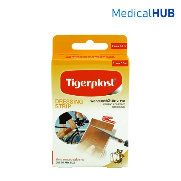Tigerplast Dressing Strip พลาสเตอร์ผ้าปิดแผล แบบตัดเอง ขนาด 6 cm x 0.5 m สีเนื้อ จำนวน 1 กล่อง 06607