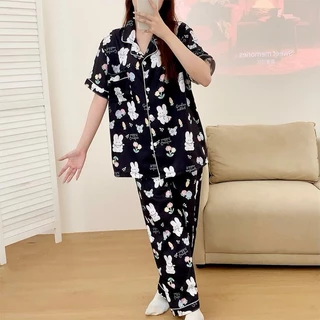 🔥ไหมอิตาลี🔥 ชุดนอนแขนสั้น-ขายาว Lady อก 42-50นิ้ว ลายน่ารัก L-4XL สไตส์เกาหลี ผ้าเย็น เบาบาง พร้อมส่งจากไทย