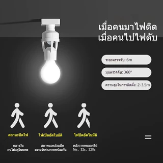 HOKEMP หลอดไฟเซ็นเซอร์อินฟราเรดร่างกายมนุษย์ หัวหลอดไฟแบบสกรู E27 ฐานหลอดไฟ LED เรดาร์อัจฉริยะ