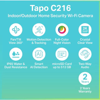 TP-Link Tapo C216 2K 3MP/ Tapo C206 2MP กล้องไวไฟใช้ได้ทั้งภายในและภายนอก IP65 Indoor/Outdoor Home Security Wi-Fi Camera