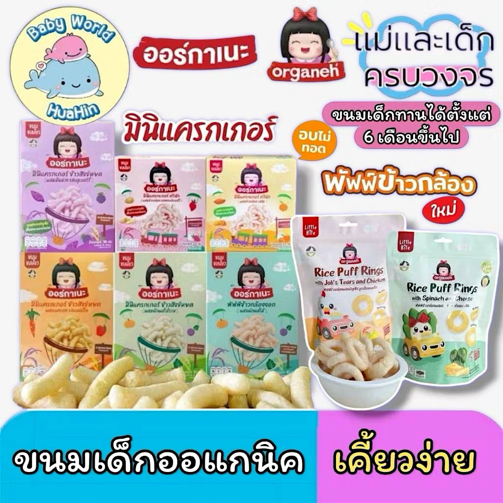 Organeh ออร์กาเนะ พัพฟ์ข้าวกล้องผสมธัญพืช ขนมเด็ก มินิแครกเกอร์ ข้าวสังข์หยด