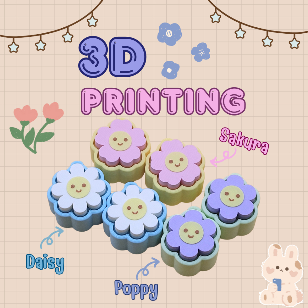 พวงกุญแจดอกไม้ Smiley Flowers 3D printing ปุ่มกด Clicker (ราคาต่อ 1 ชิ้น)