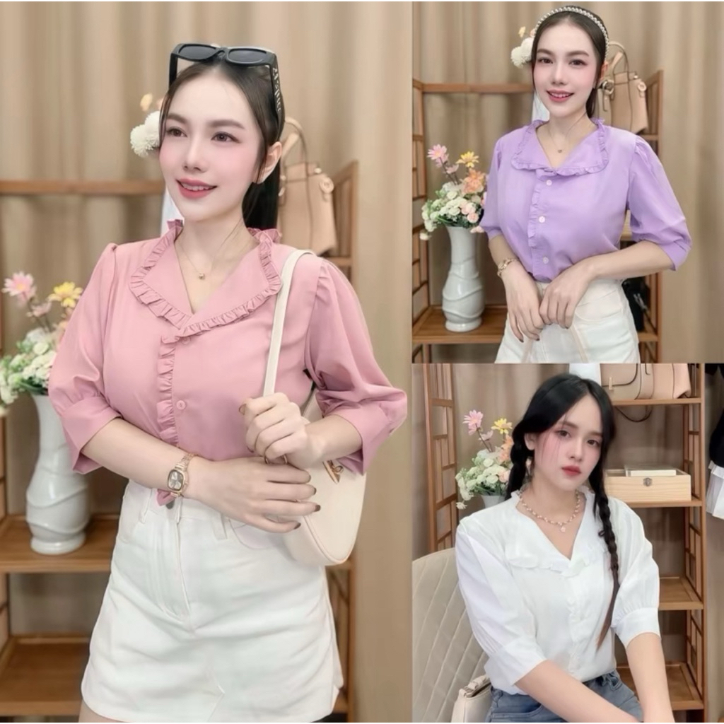 เสื้อผู้หญิง คอปกแต่งระบาย รุ่น Angle