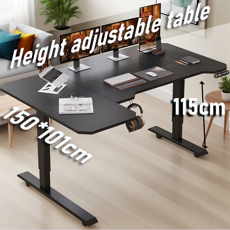 150cm พื้นที่ขนาดใหญ่ เดสก์ท็อปรูปตัว L โต๊ะปรับความสูงได้ โต๊ะเกม Height Adjustable game table Standing Desk