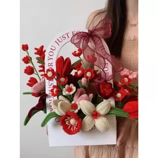 กล่องใส่ดอกไม้พกพาขนาดใหญ่ใหม่ งานฝีมือ DIY วันแม่ ช่อดอกไม้ ตะกร้าดอกไม้ 38*21ซีเอ็ม
