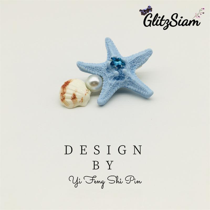 Glitzsiam🌟🌟กิ๊บติดผมรูปปลาดาวสำหรับผู้หญิง เครื่องประดับผมชายหาดแบบใหม่ ประดับมุก หลากสี ราคาส่ง.
