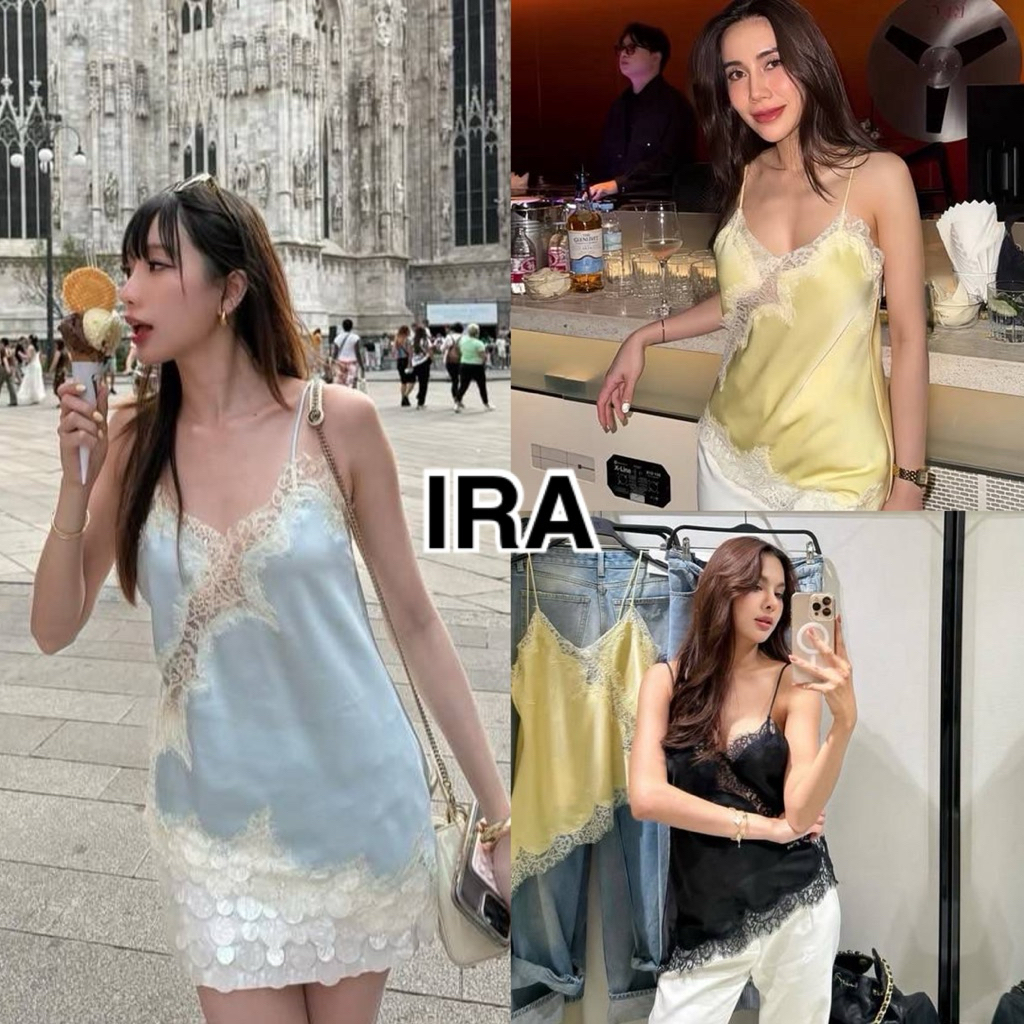 BY IRA Mabel top ⭐️ 📌เสื้อ เดรส พร้อมส่ง📌 เสื้อสายเดี่ยว ชุดชั้นในผู้หญิง สไตล์ยุโรป-อเมริกัน ลายลูก