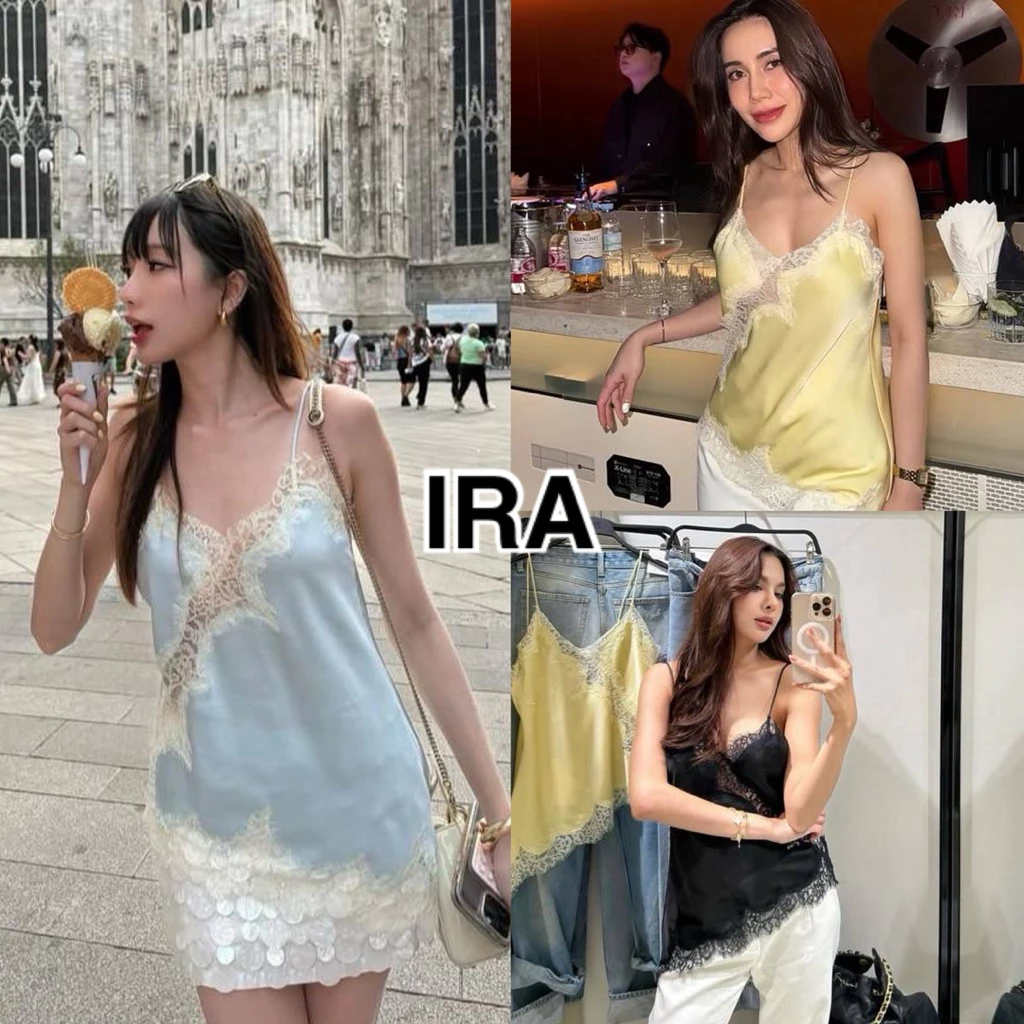 BY IRA Mabel top ⭐️ 📌เสื้อ เดรส พร้อมส่ง📌 เสื้อสายเดี่ยว ชุดชั้นในผู้หญิง สไตล์ยุโรป-อเมริกัน ลายลูกไม้สวยงาม
