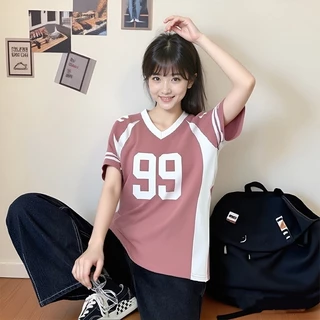 เสื้อทรงสเก็ตผู้หญิง oversize เสื้อผ้าสาวอวบคนอ้วนไซส์ใหญ่ เสื้อโอเวอร์ไซส์บาสเท่ๆ วินเทจ กีฬาลําลองทรงหลวมสไตล์เกาหลี