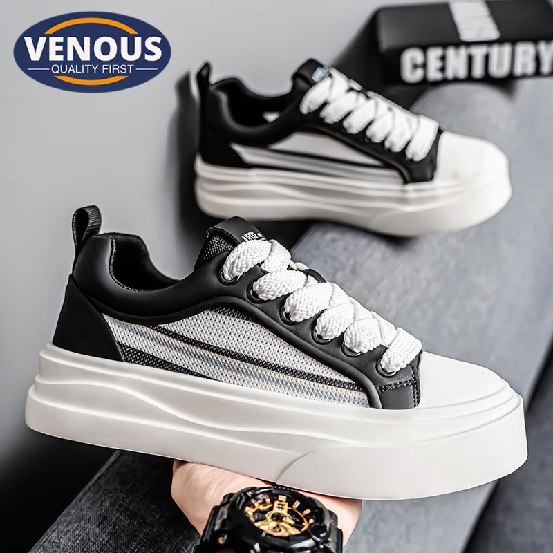 【Venous】2025 รองเท้าแฟชั่นสีดำสำหรับผู้ชาย รองเท้าผู้ชายยางตัดต่ำสำหรับผู้ชาย