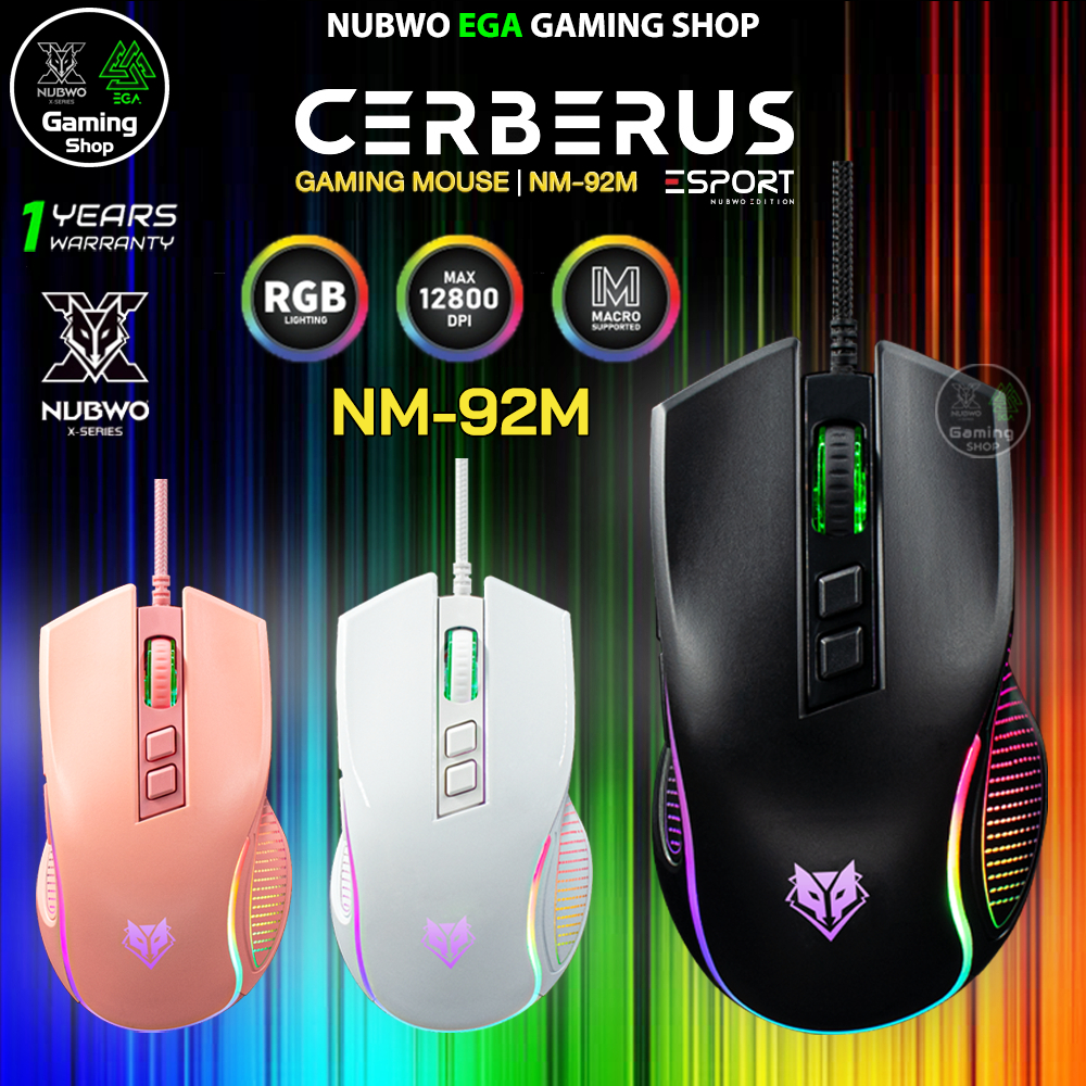 🎮 GAMING NUBWO NM-92M GAMING MOUSE เมาส์เกมมิ่ง MACRO CERBERUS เมาส์มาโคร มีไฟ RGB DPI 12800 เหมาะสำ