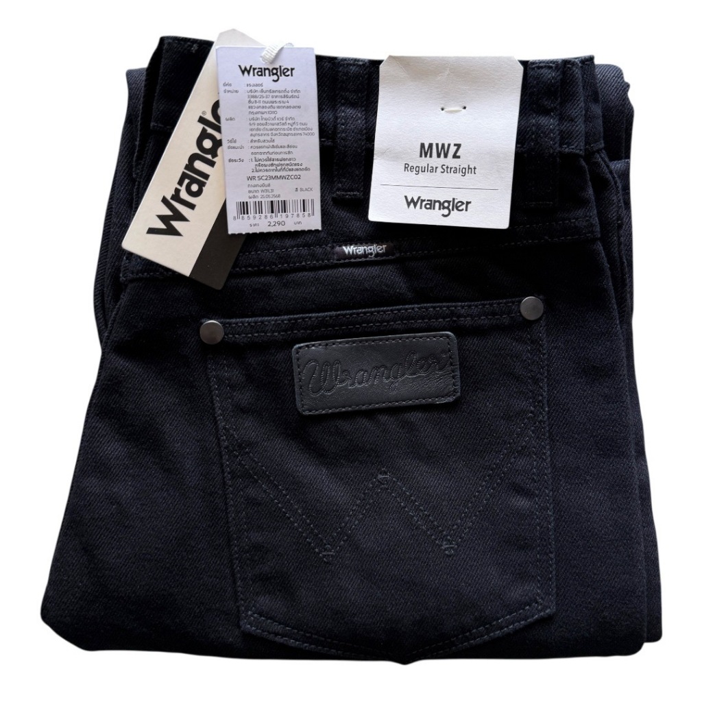 #SUPER BLACK ขาตรง Wrangler MWZ สีดำ ไม่ยืด เป้าซิป เอวกลาง ของแท้จากShop