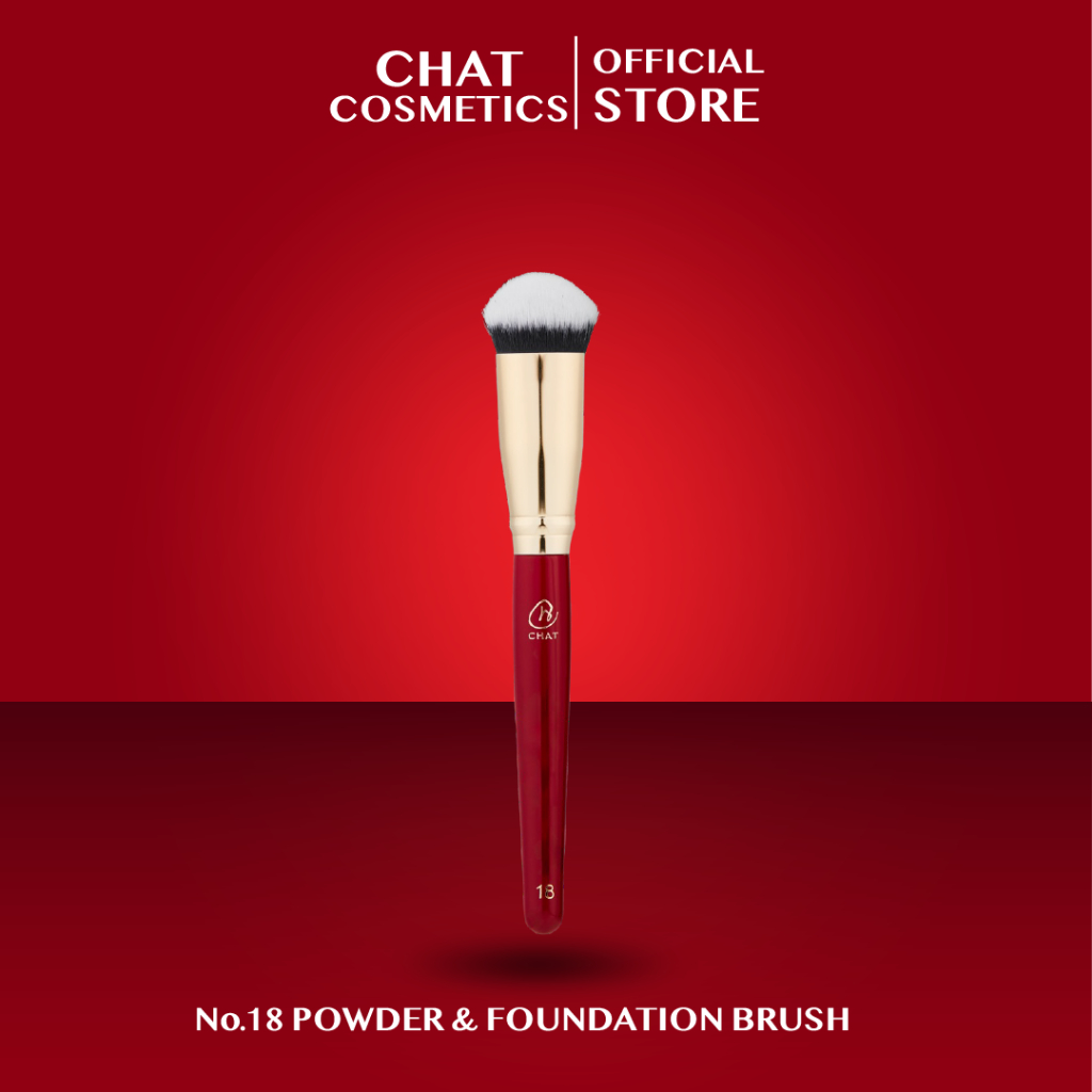 ฉัตร แปรงสำหรับแป้งฝุ่นอัดแข็งหรือรองพื้น (ขนปลายขาว) CHAT Powder & Foundation Brush #18