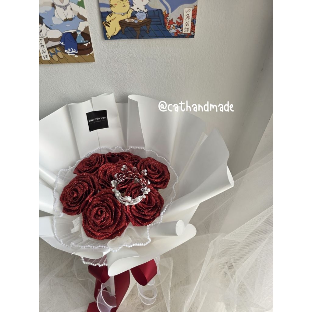 -CATHANDMADE- ช่อกุหลาบกากเพชร 7 ดอก วันปัจฉิม รับปริญญา วันครบครอบ - รูปที่ 3