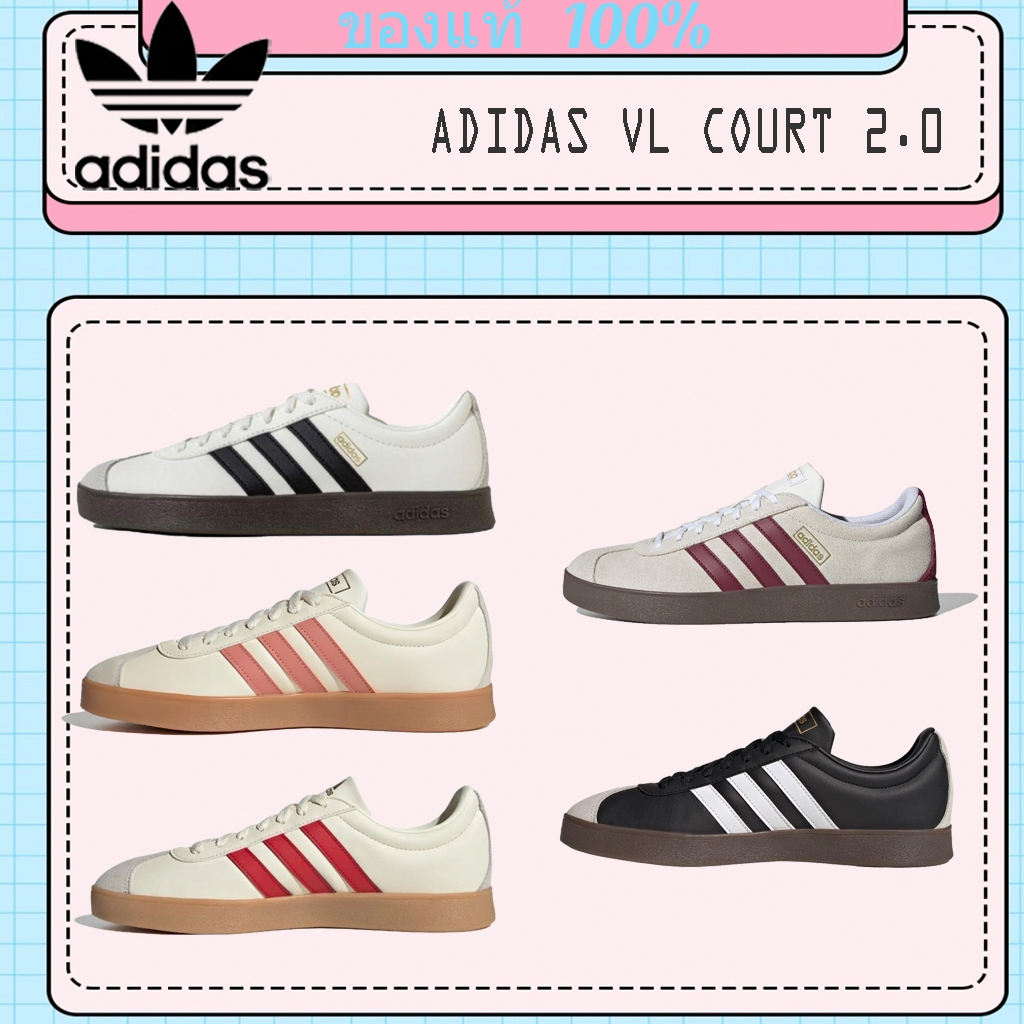 ของแท้ 100% adidas VL COURT 2.0 รองเท้าผ้าใบสไตล์ Campus สุดน่ารักและสดใหม่JI0497/JH5064/IF7108/JR83