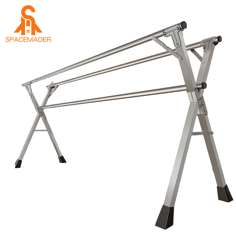 SPACEMADER ราวตากผ้า ราวตากผ้าพับได้ ราวแขวนผ้า 1.6m-2.4mX Drying Rack พับเก็บง่าย ยืดหดได้ เหล็กกันสนิม แข็งแรงทนทาน