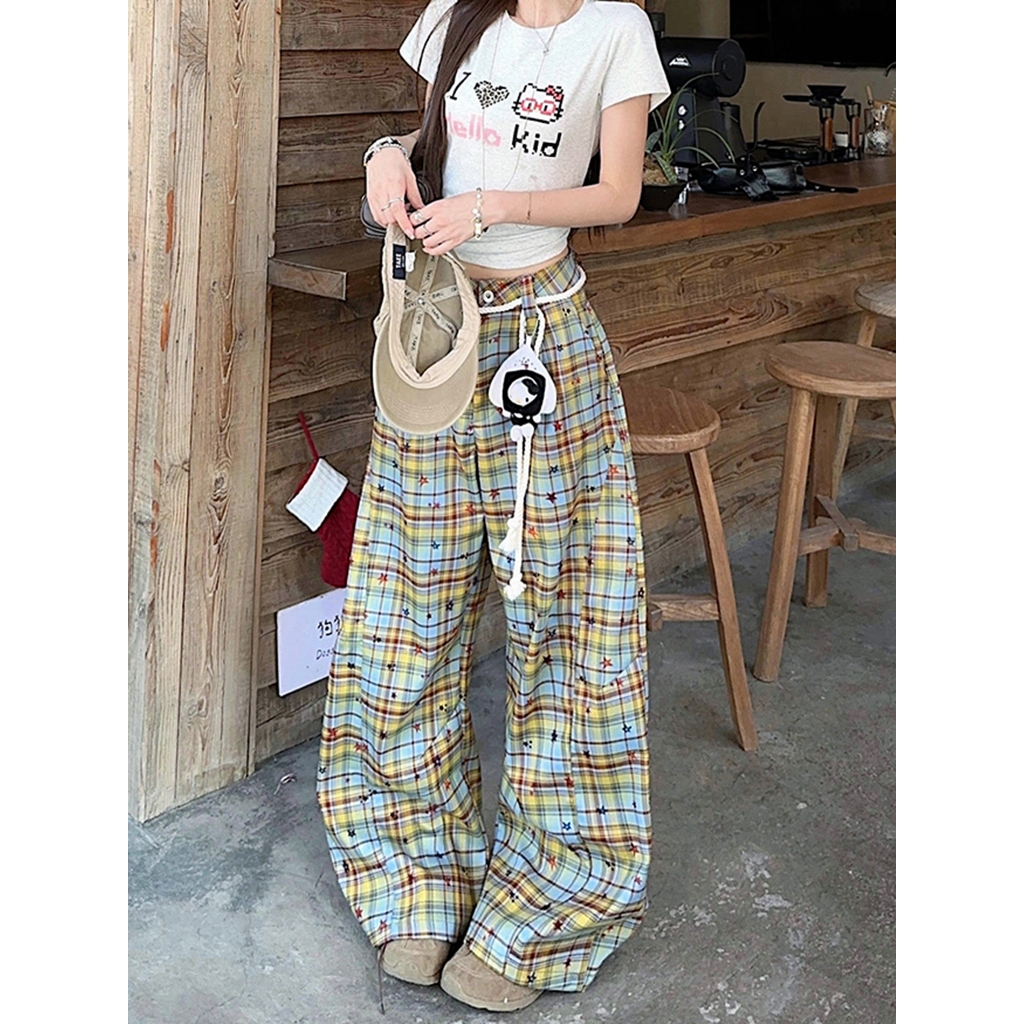 กางเกงขายาว กางเกงติดพื้น ติดพื้น มีกระเป๋า สไตล์วินเทจ#1258