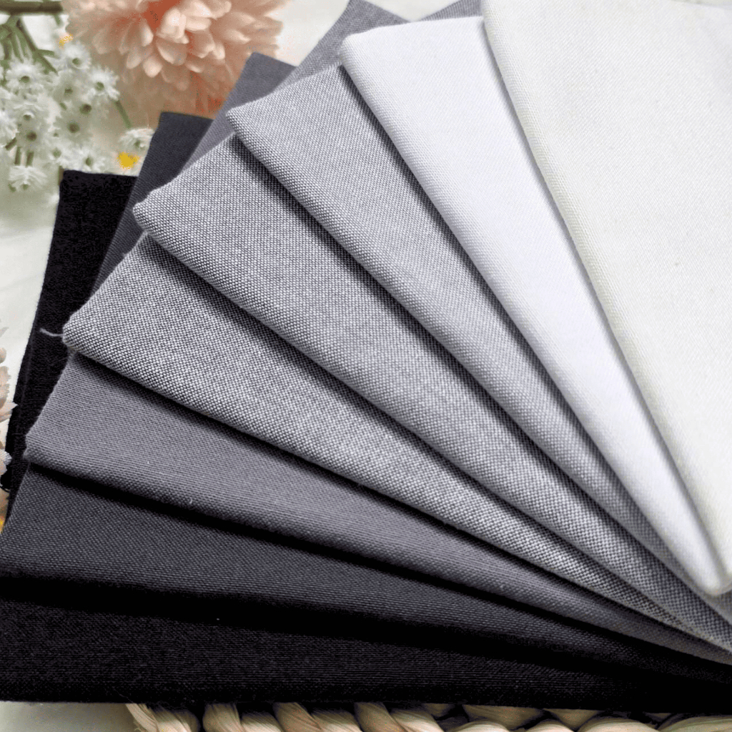 ผ้าคอตตอน สีพื้น โทนขาว เทา ดำ (Cotton White Gray Black tone) Cotton Oxford หน้ากว้าง 45 นิ้ว
