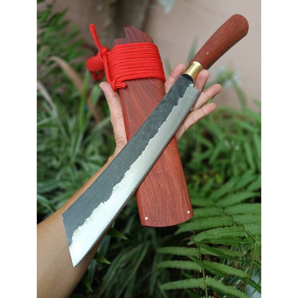 มีดคัตติ้ง Cutting knife มีดแรมโบ้ มีดอีตัด มีดเดินป่า มีดแคมป์ 11.4” SUP9 ตีร้อนชุบแข็ง ผิวไฟ ด้ามฝ