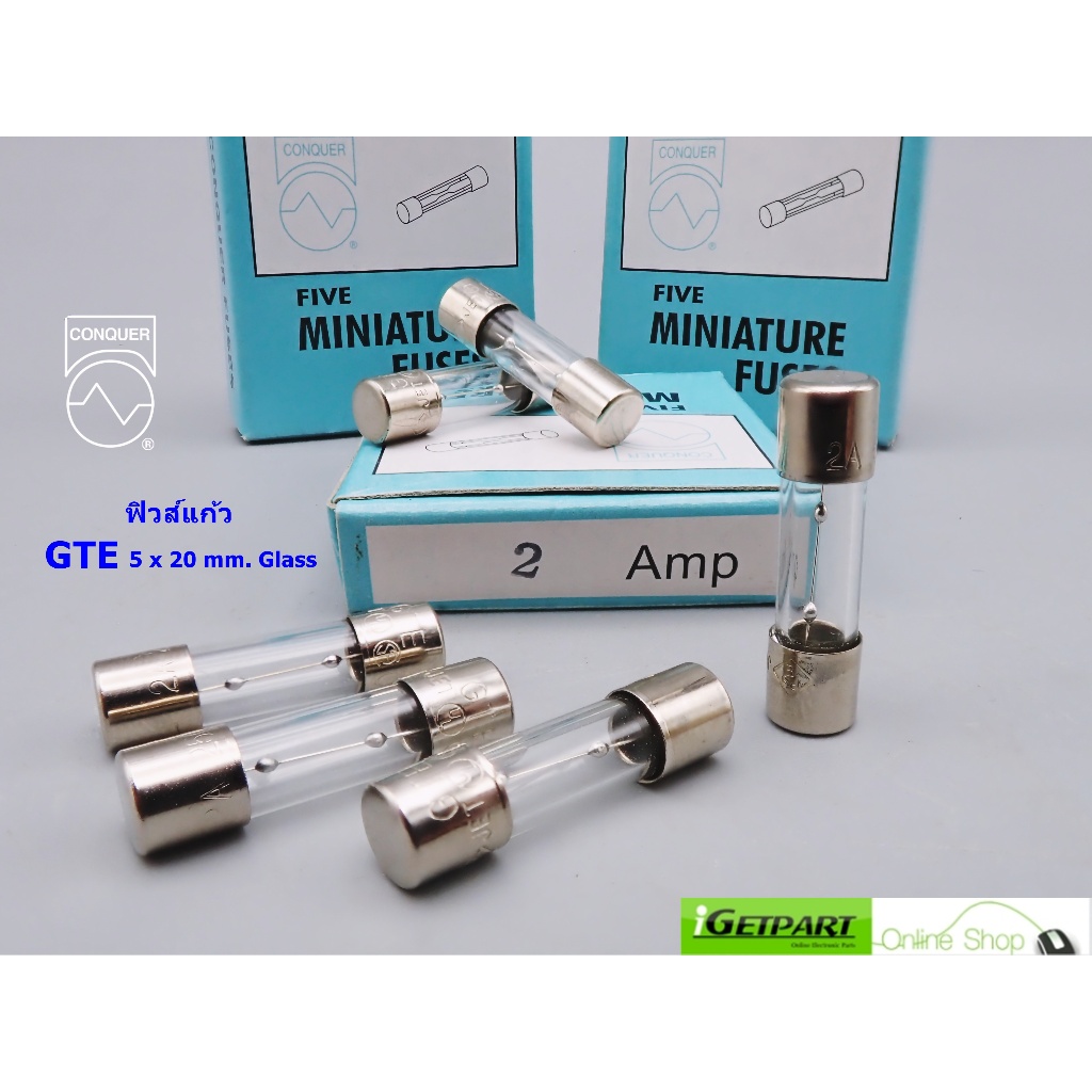 ฟิวส์แก้ว Fuse Conquer GTE 5x20T Glass 2A 250V (1 แพ็ค = 8 ตัว)