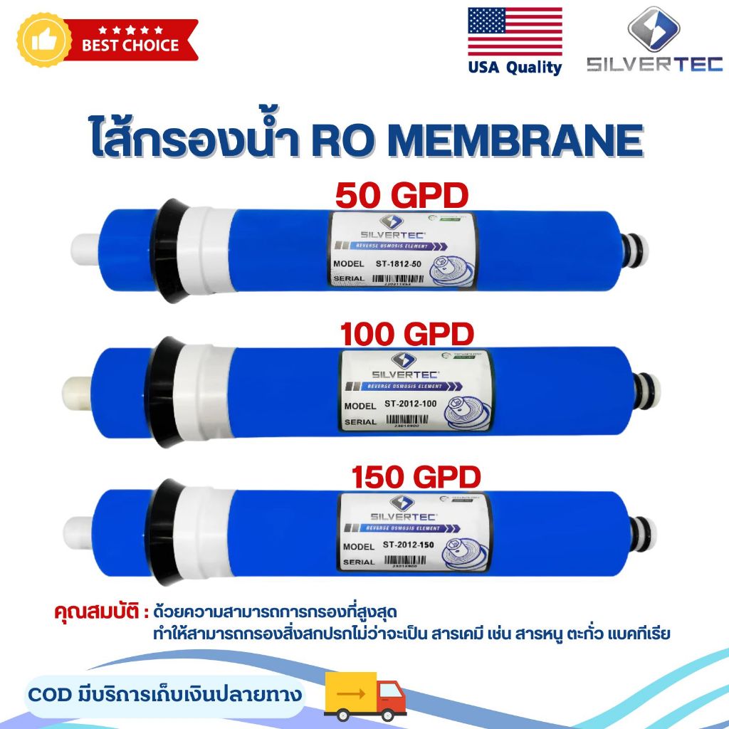 ไส้กรอง เมมเบรน RO Membrane Silvertec 50 100 150 GPD 150GPD Gold เครื่องกรองน้ำ ตู้น้ำหยอดเหรียญ