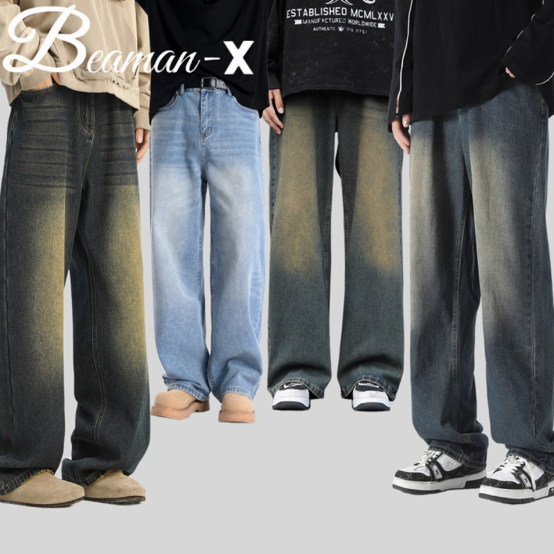 Beaman-X💥กางเกงยีนส์ผู้ชาย ขากระบอก สไตล์เกาหลีย้อนยุค ทรงหลวม ใส่สบาย จัดส่งเร็ว S-3XL จาก