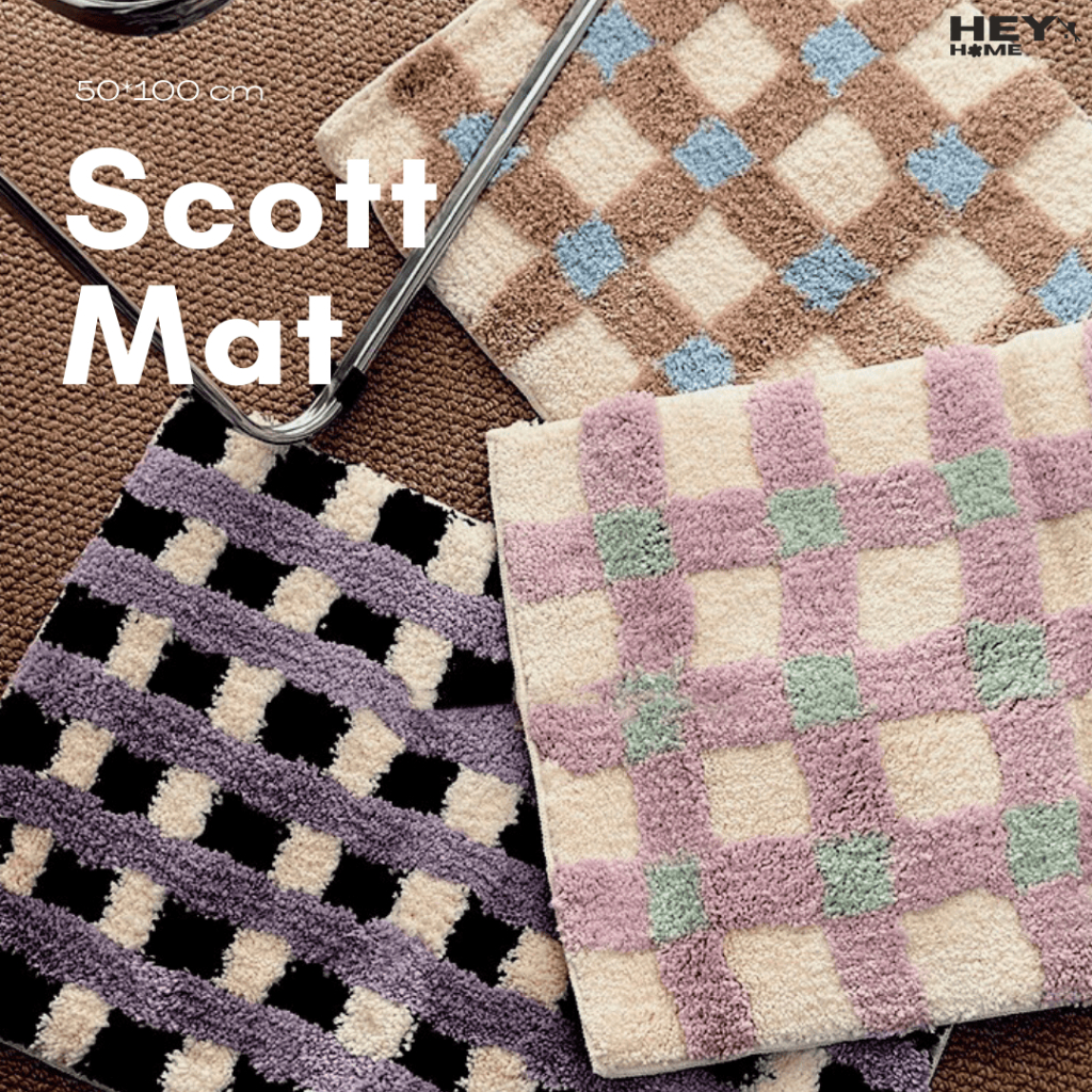 Heyhome พรมปูพื้นน่ารัก พรมลายสก็อต Scott mat ผ้าทอทั้งผืน ขนนุ่มฟูหนาแน่น ขนาด 40*60 cm.