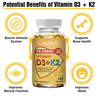 MULITTEA Vitamin D3 K2 Capsules เสริมสร้างกระดูกและส่งเสริมสุขภาพหัวใจและหลอดเลือด（วิตามินดี3 เค2）