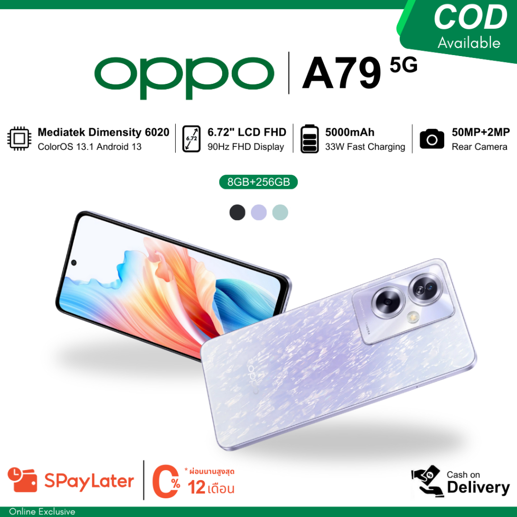 OPPO A79 5G สมาร์ทโฟน แรม8GB รอม128GB กล้องสวย แบต5000mAh ชาร์จเร็ว หน้าจอใหญ่ ของแท้ ประกันศูนย์