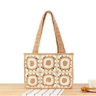 กระเป๋าถัก ลายดอกไม้ งานถักสวย มีซับใน P387