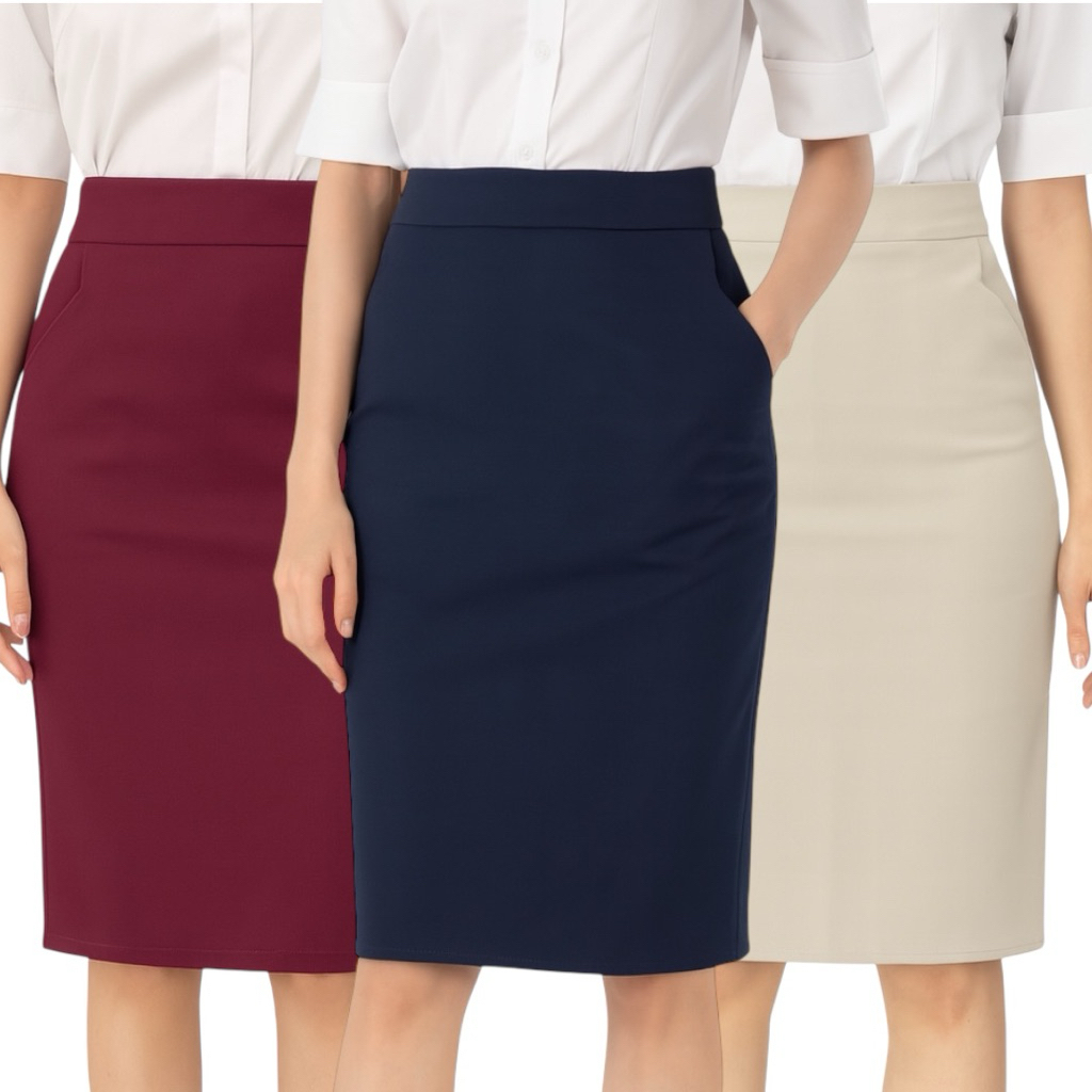 กระโปรงทรงสอบผ้าโรเชฟเป๋า2หยัก(P)24“S-36