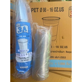 แก้ว PET 16 ออนซ์ ปาก 98 เรียบใส ตรา3A : จำหน่าย แก้วเปล่า 500ใบ ครึ่งลัง และ 1000ใบ ยกลัง