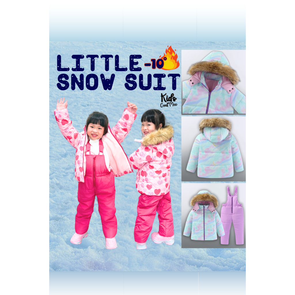 ชุดสกีแต่งลายสำหรับเด็ก เสื้อ+กางเกง -10°💖KC32 LITTLE SNOW SUIT