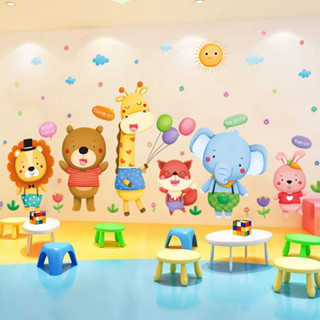 สติกเกอร์ติดผนังลายการ์ตูน ลายสัตว์ สวนสัตว์ เด็ก วอลเปเปอร์…
