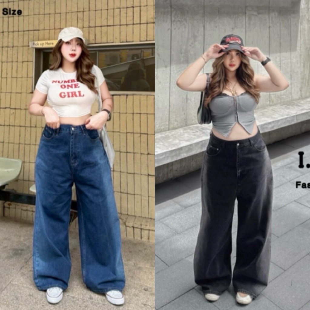 I.CURV JEANS กางเกง Baggy jeans  งานแต่งสีเฟดด้านข้างสวยมาก ขากระบอก ทรงสวย สุดฮิต