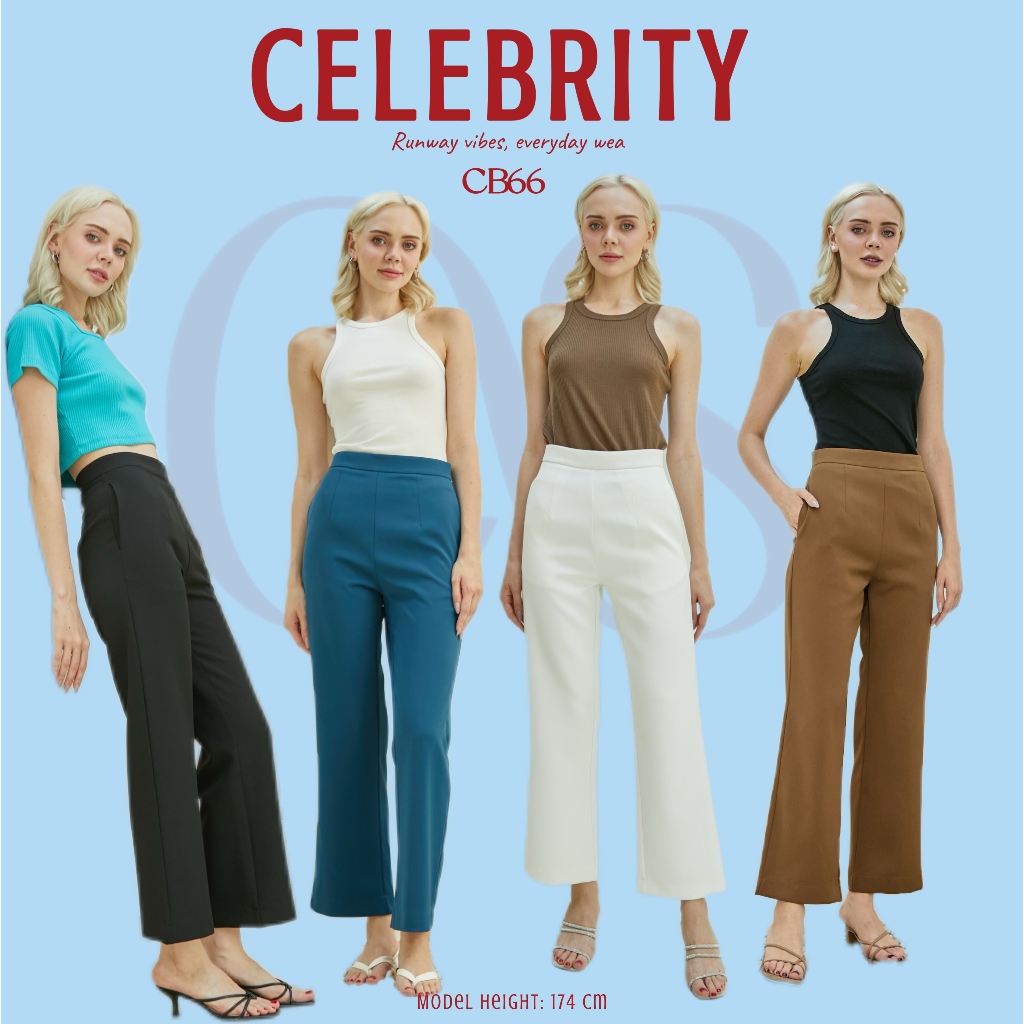 CelebrityStyle CB66-PANTS กางเกงเอวสูงขายาวซิปหลังใส่แล้วเก็บทรงสวยดูเพรียวมีกระเป๋า2ข้าง