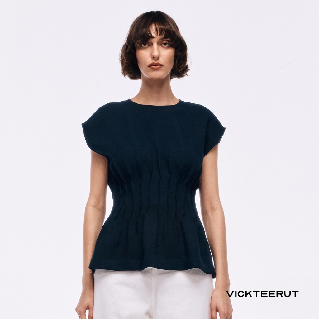 VICKTEERUT Cap Sleeve Tuck-Pleat Blouse เสื้อแขนเต่อ ตีเกล็ด