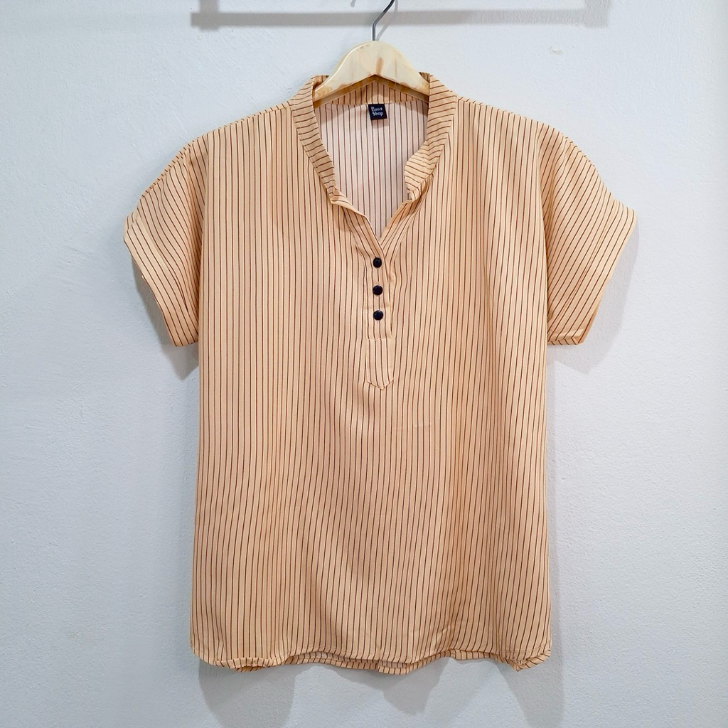 อก 44“ เสื้อคอจีนเเขนสั้น ผ้าไหมอิตาลี ไม่ต้องรีด ลายทางเล็ก - รูปที่ 3