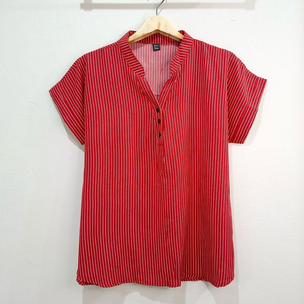 อก 44“ เสื้อคอจีนเเขนสั้น ผ้าไหมอิตาลี ไม่ต้องรีด ลายทางเล็ก - รูปที่ 6