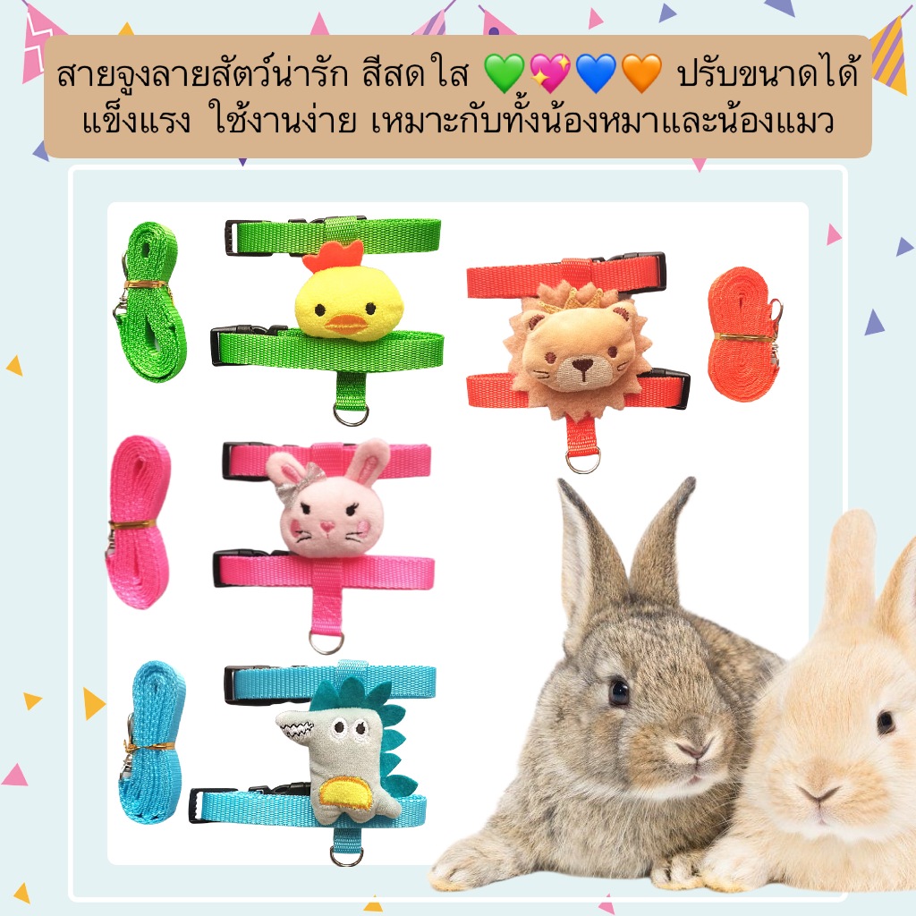 BN-1253 สายจูงรัดอกสัตว์เลี้ยง 🐶🐱 สายจูงลายสัตว์น่ารัก สีสดใส 💚💖💙🧡 ปรับขนาดได้ แข็งแรง ใช้งานง่าย พร้อมส่ง