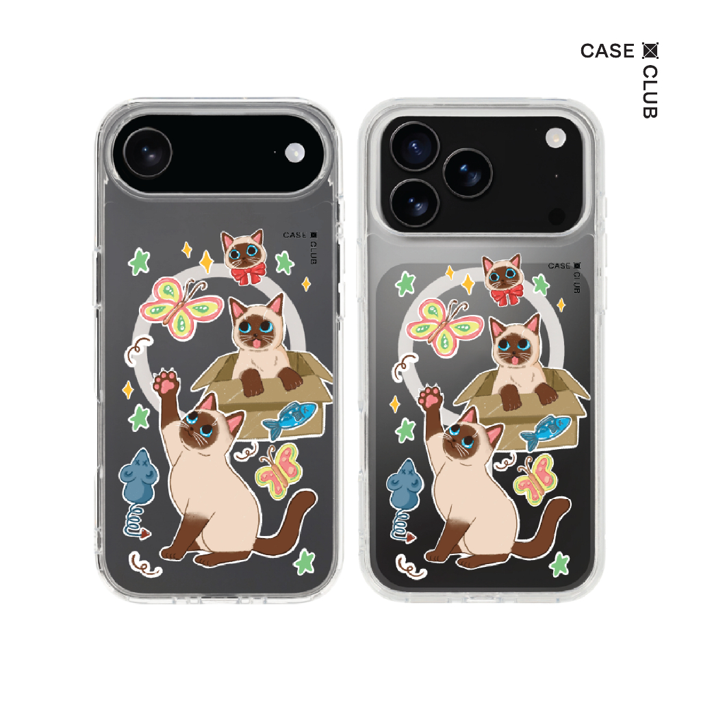 CaseClub เคสไอโฟน ซัมซุง เคสแม่เหล็ก ลาย Trio Siamese Cat สำหรับ i17 Pro Max/i17 Pro/i17 Air