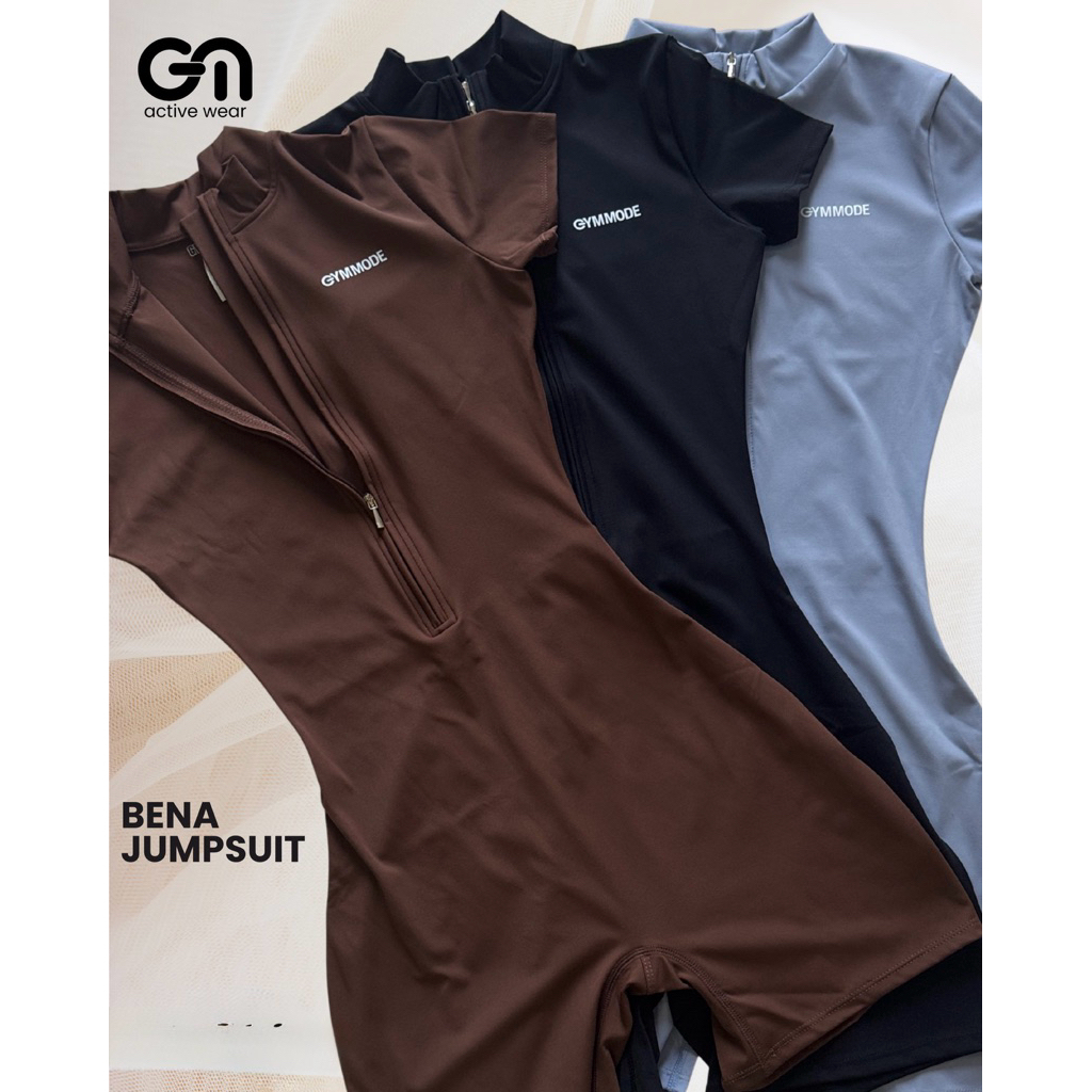 Gymmode - Bena jumpsuit จั้มสูทขาสั้นซิบหน้า สวย ผ้าหนากระชับ เก็บทรง