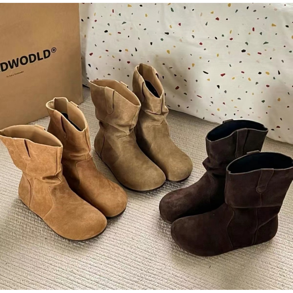 (พร้อมส่ง จากไทย) รองเท้าบูทแฟชั่น หนังกลับ สไตล์เกาหลี รูปที่ 4