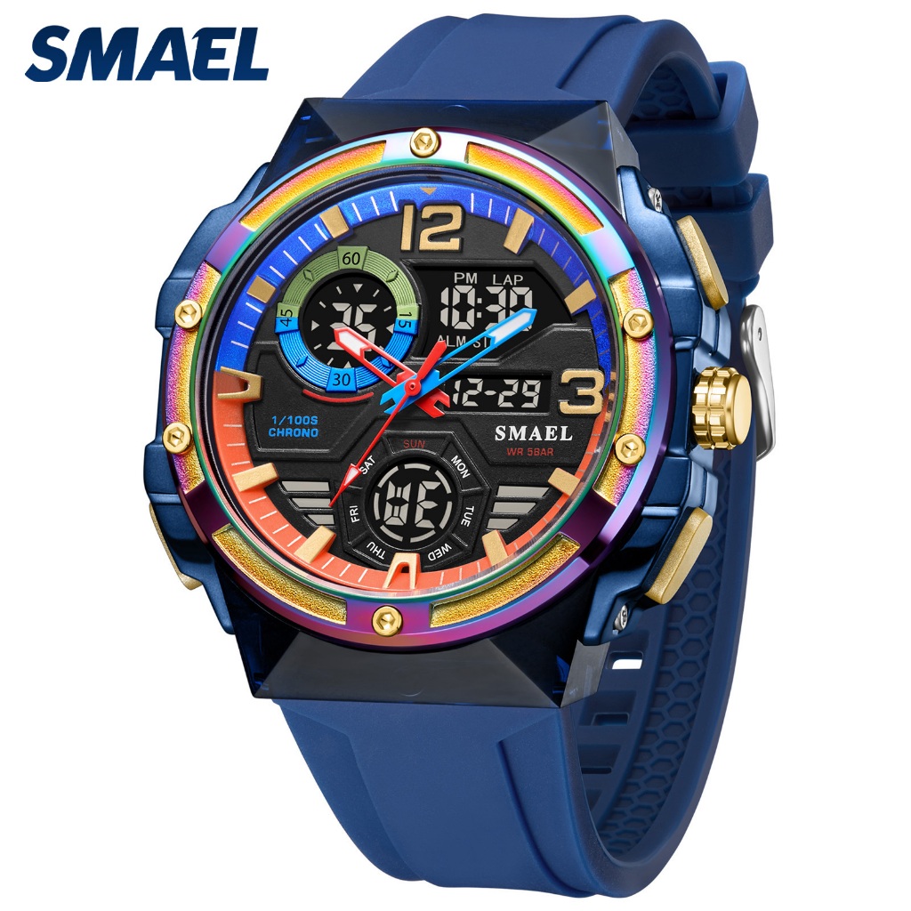 SMAEL 8118 แบรนด์ชั้นนำดิจิตอลควอตซ์คู่แสดงผู้ชายนาฬิกาใหม่กีฬากันน้ำนาฬิกาไฟ LED ปลุก