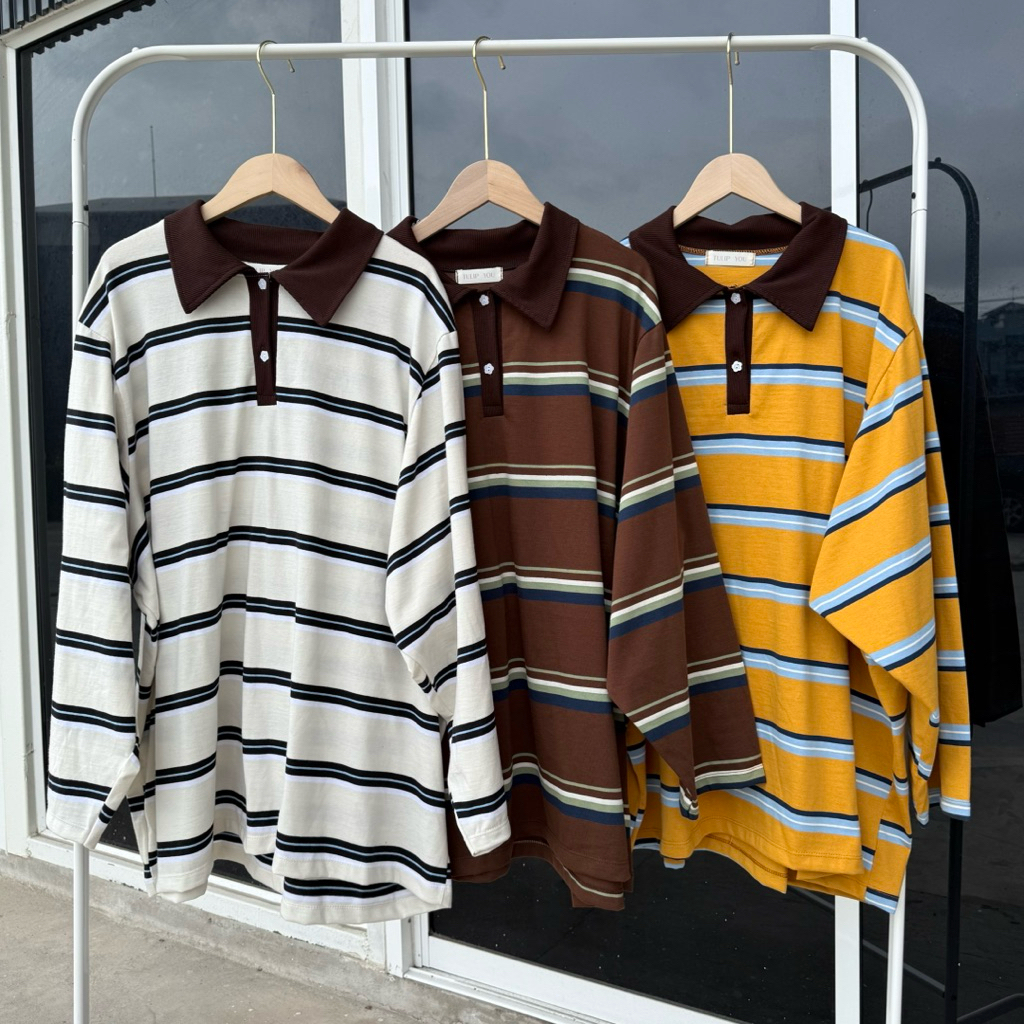 RUGBY STRIPED POLO เสื้อโปโล อก 58 นิ้ว ลายทาง ไซส์ใหญ่