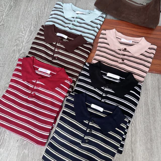 Eve Cardigan เสื้อโปโลแขนยาวคาดิแกนลายริ้ว