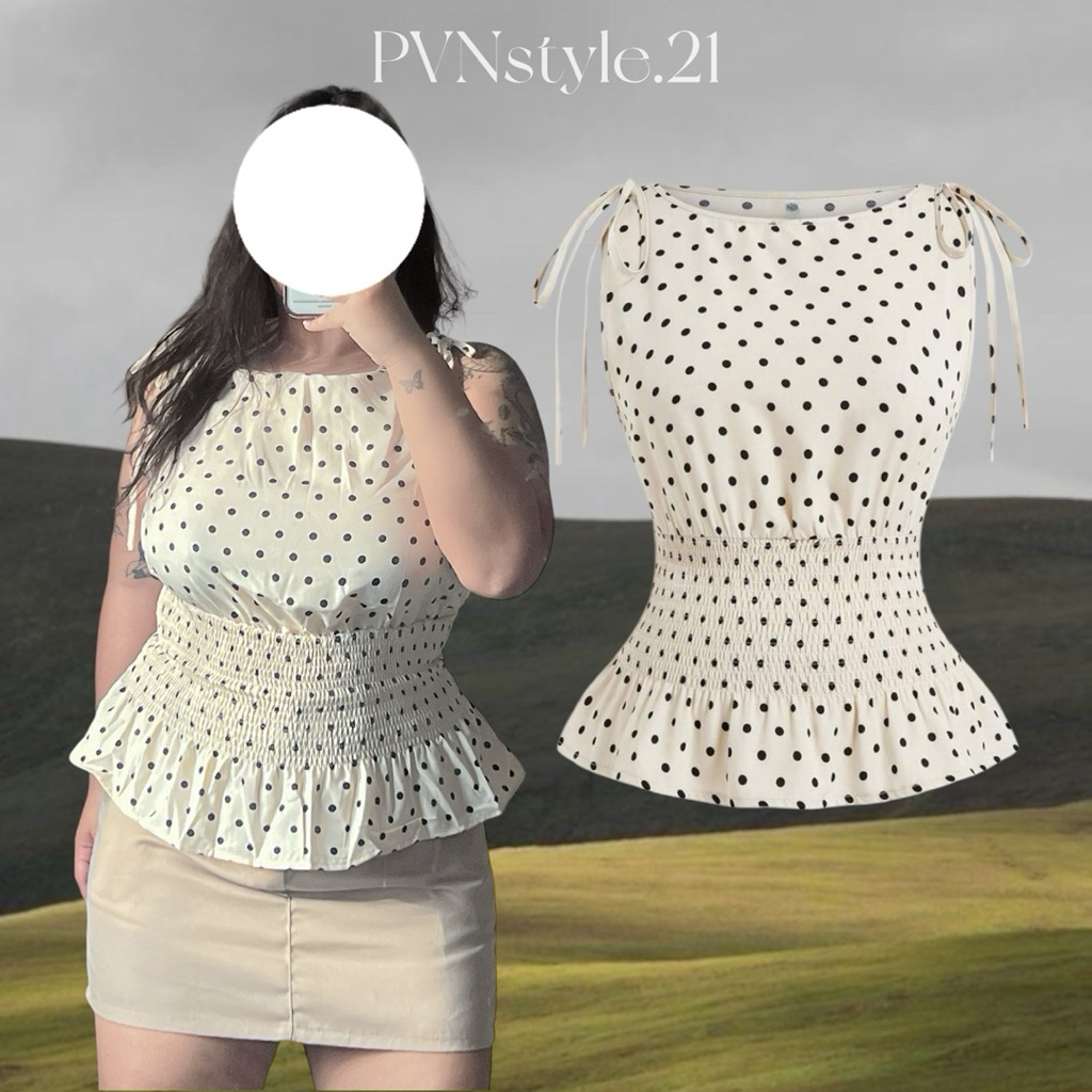 เสื้อกล้ามลายจุด ดีเทลสม็อครอบเอว อก 44-46 – โปรปัง