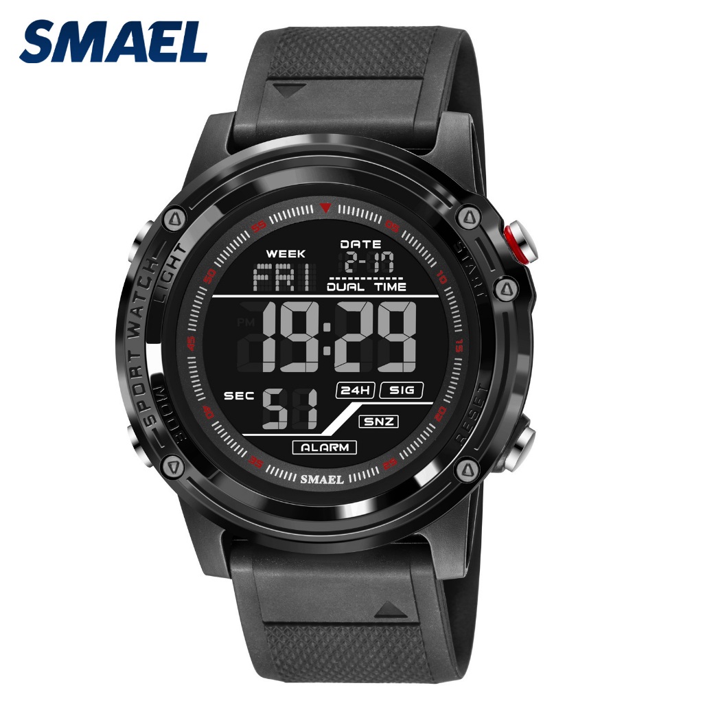 SMAEL 8125 ผู้ชายกันน้ำมัลติฟังก์ชั่กีฬานาฬิกา TPU สายคล้องคอ LED แสดงปฏิทินสัปดาห์นาฬิกาอิเล็กทรอนิกส์กันน้ำ
