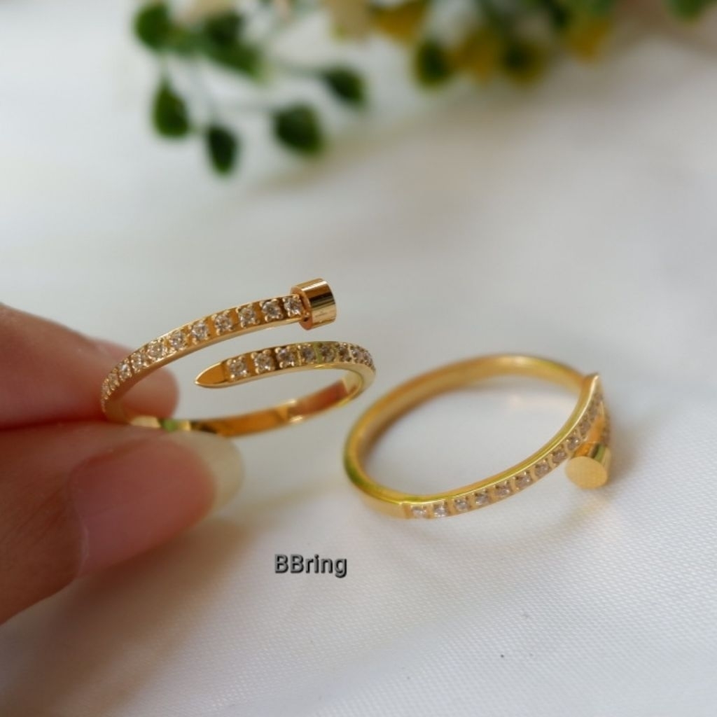 BBแหวนสแตนเลส18kลายตะปูcncเพชs (size5-9us)